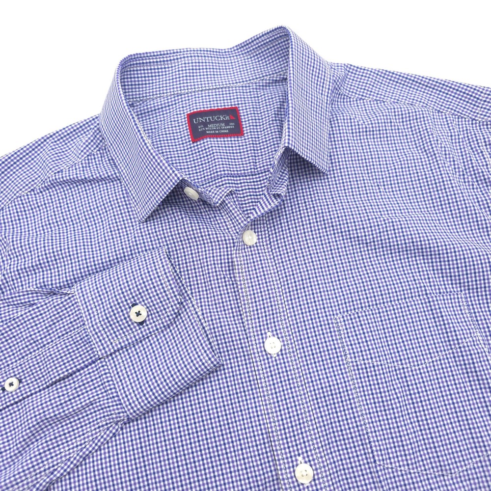 UNTUCKit Mens M Performance Purple Gingham Long Sleeve Stretch Button Down Shirt